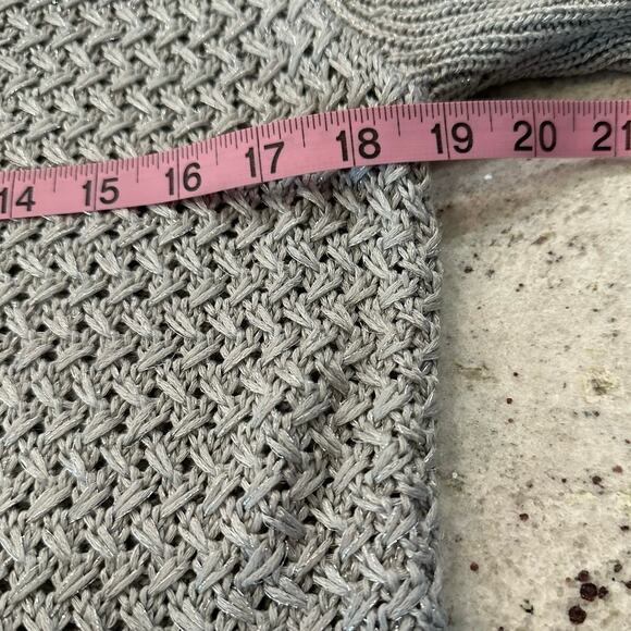 Apt 9 Womens Size Large Sweater Silver Metallic Sparkle Long Sleeve Open Weave - Picture 7 of 9